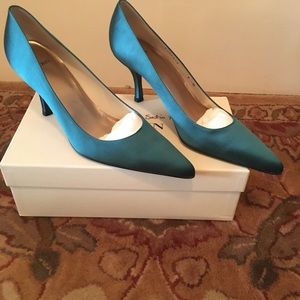 New St John Teal Satin Pumps